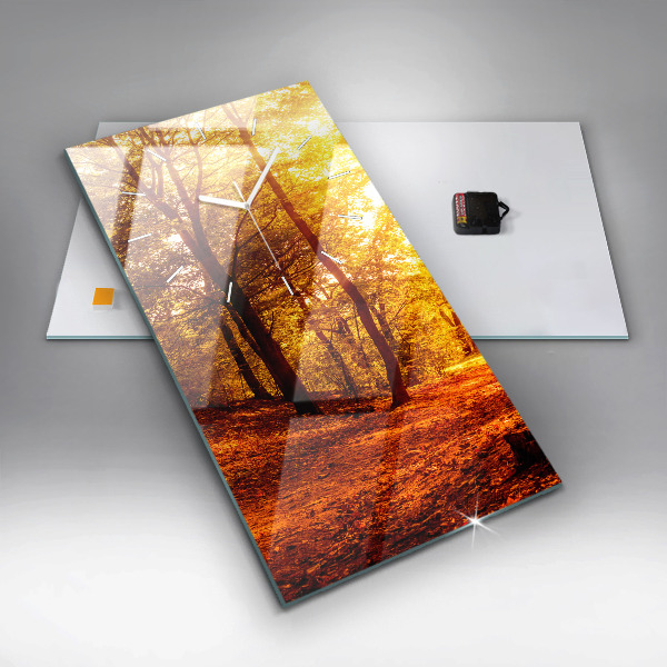 Modern vertical wall clock Forest landscape in the sun