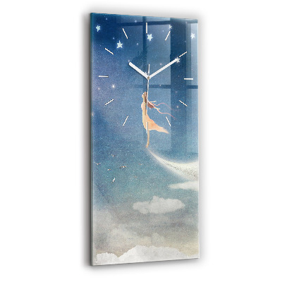 Modern vertical wall clock Girl on the moon