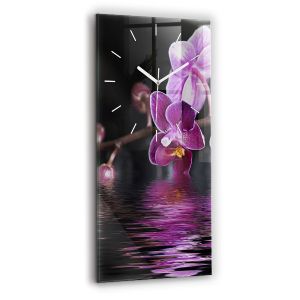 Modern vertical wall clock Orchid flower on the water