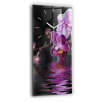 Modern vertical wall clock Orchid flower on the water