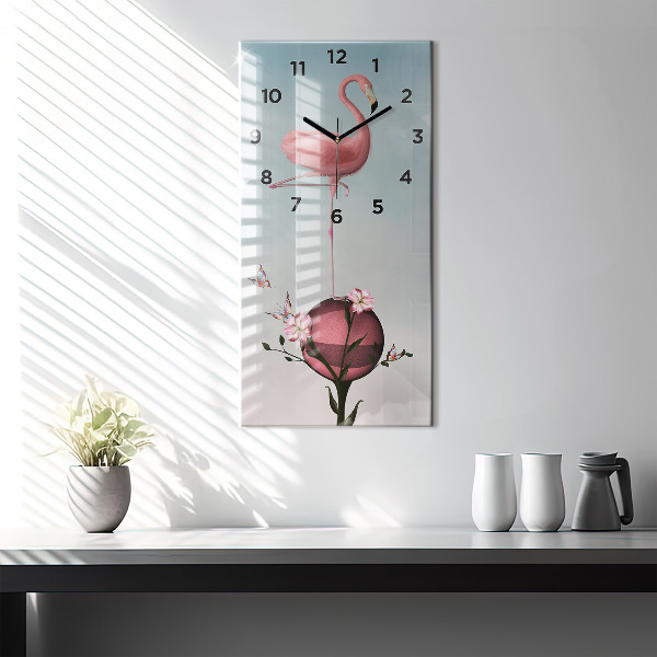 Modern vertical wall clock Surreal Flamingo