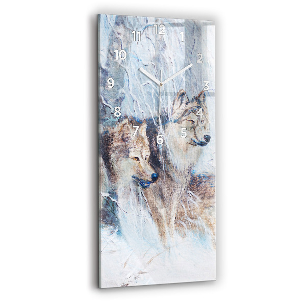 Modern vertical wall clock Wolves in the forest