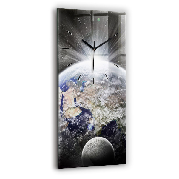Modern vertical wall clock Earth Moon Sun