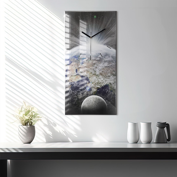 Modern vertical wall clock Earth Moon Sun