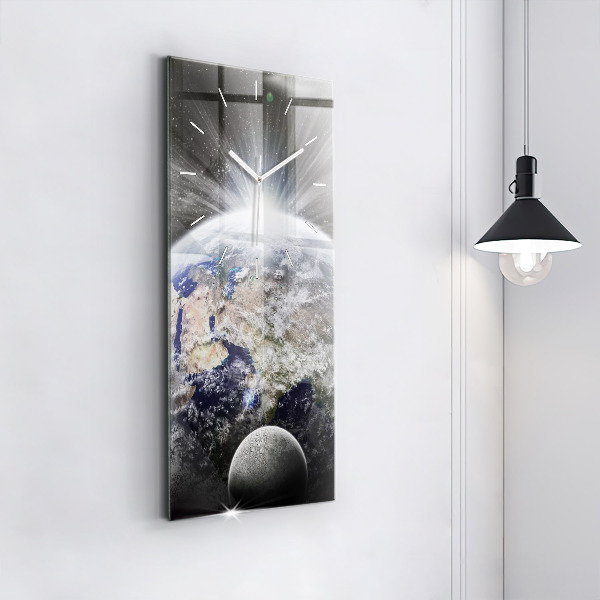 Modern vertical wall clock Earth Moon Sun