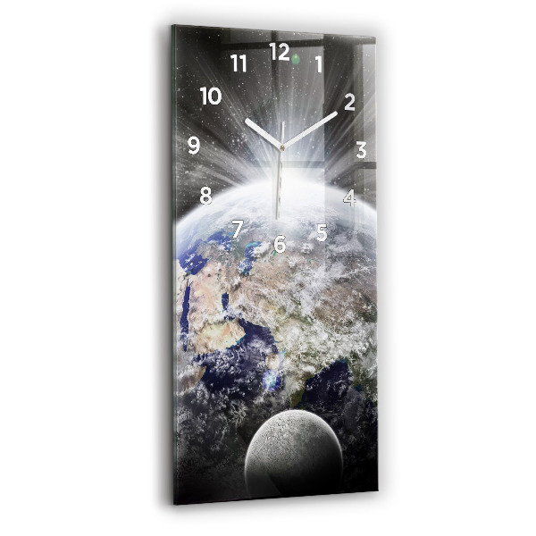Modern vertical wall clock Earth Moon Sun