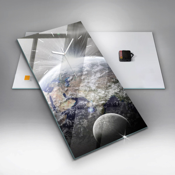 Modern vertical wall clock Earth Moon Sun