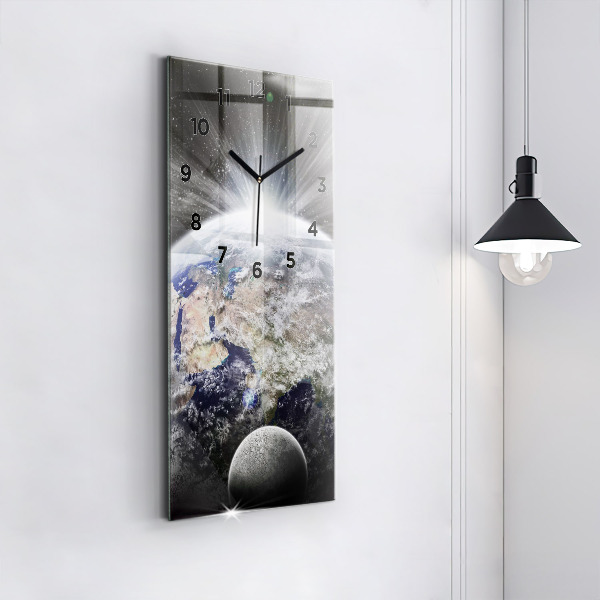 Modern vertical wall clock Earth Moon Sun