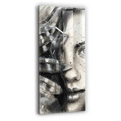 Modern vertical wall clock Painted portrait