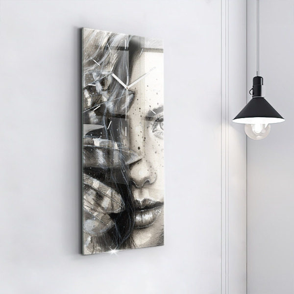 Modern vertical wall clock Painted portrait