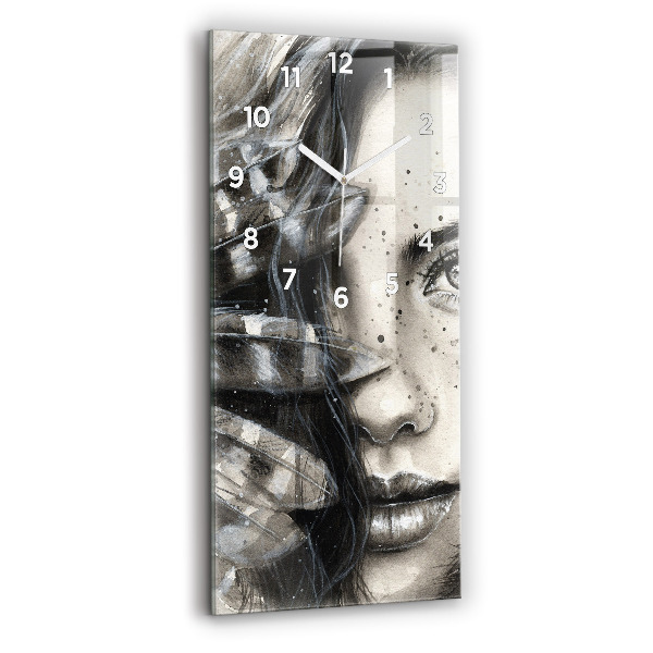 Modern vertical wall clock Painted portrait