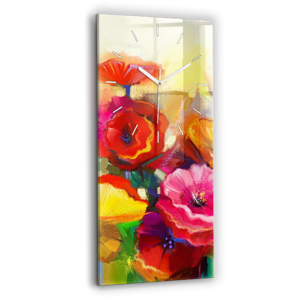 Modern vertical wall clock Colorful poppies
