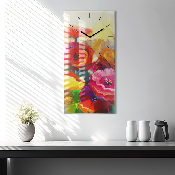 Modern vertical wall clock Colorful poppies