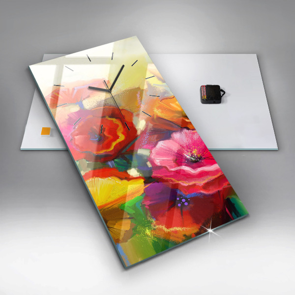 Modern vertical wall clock Colorful poppies