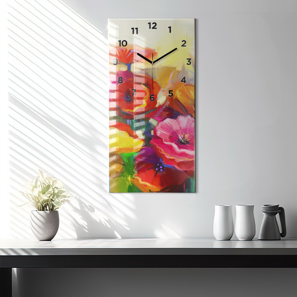 Modern vertical wall clock Colorful poppies