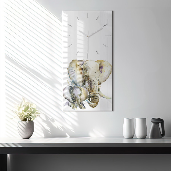Modern vertical wall clock Painted animals elephants
