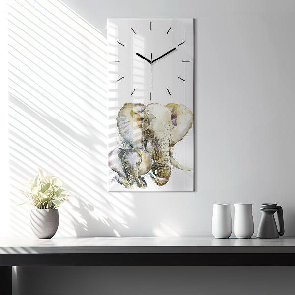 Modern vertical wall clock Painted animals elephants