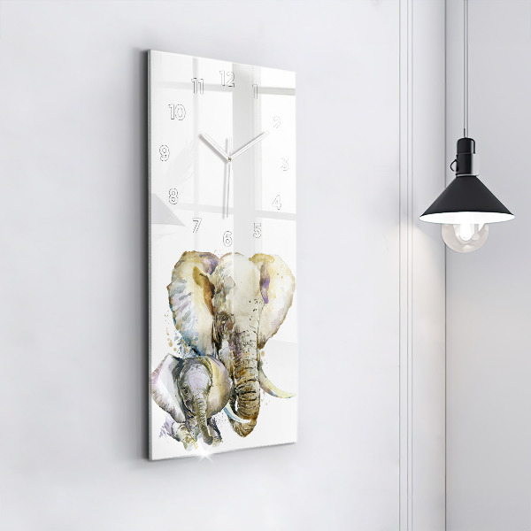 Modern vertical wall clock Painted animals elephants