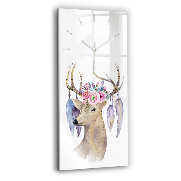 Modern vertical wall clock Deer head and flowers