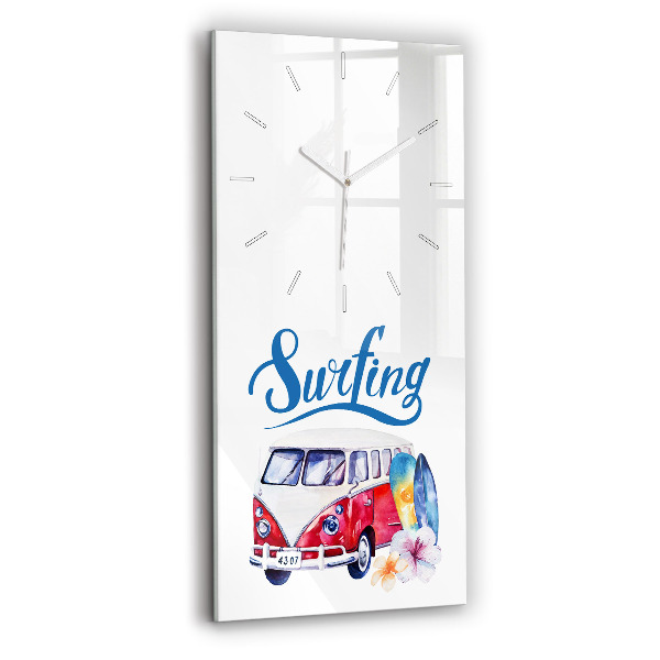 Modern vertical wall clock Car and Surfing sign