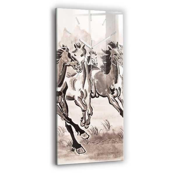 Modern vertical wall clock Galloping horses