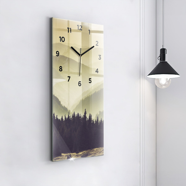 Modern vertical wall clock Misty mountain slopes