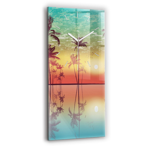 Modern vertical wall clock Tropical palm trees