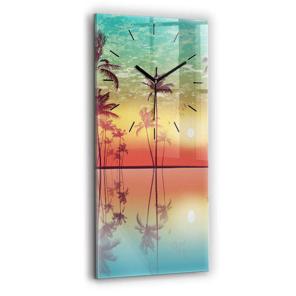 Modern vertical wall clock Tropical palm trees