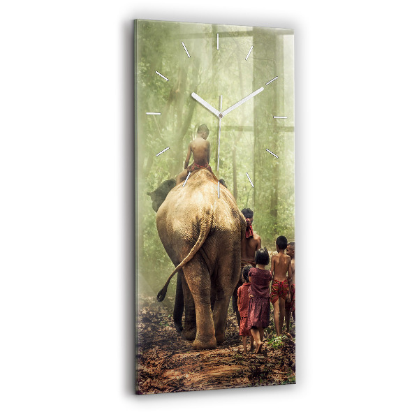 Modern vertical wall clock Children leading an elephant