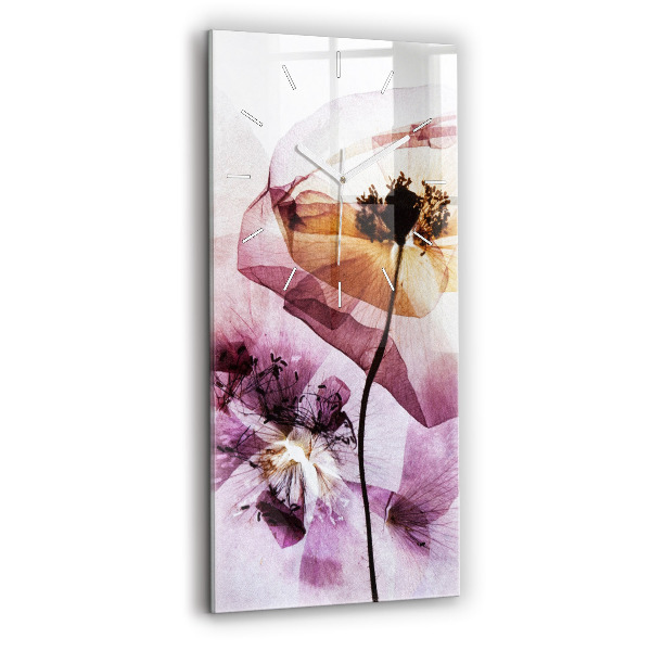Modern vertical wall clock Dry poppy flowers