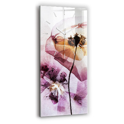 Modern vertical wall clock Dry poppy flowers