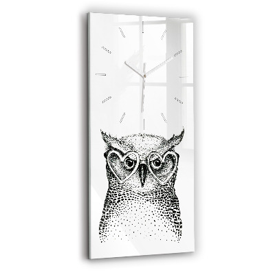 Modern vertical wall clock Drawn owl with glasses
