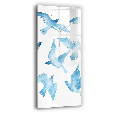 Modern vertical wall clock Flying blue birds