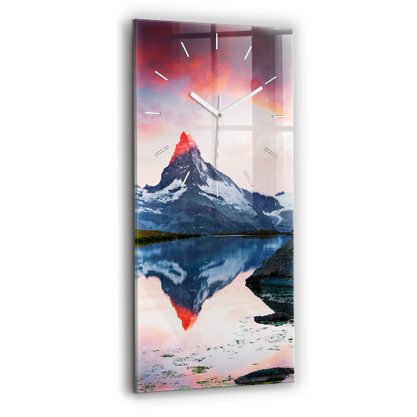 Modern vertical wall clock Stellisee Matterhorn lake