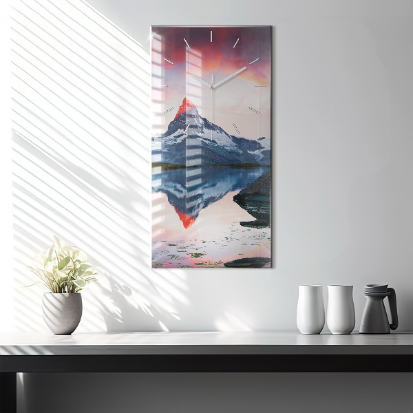 Modern vertical wall clock Stellisee Matterhorn lake