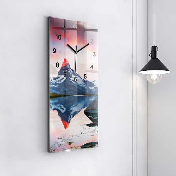 Modern vertical wall clock Stellisee Matterhorn lake