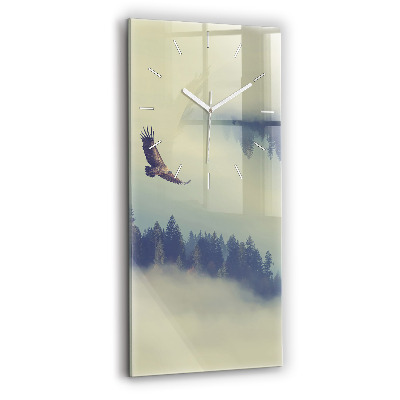 Modern vertical wall clock Misty forest eagle