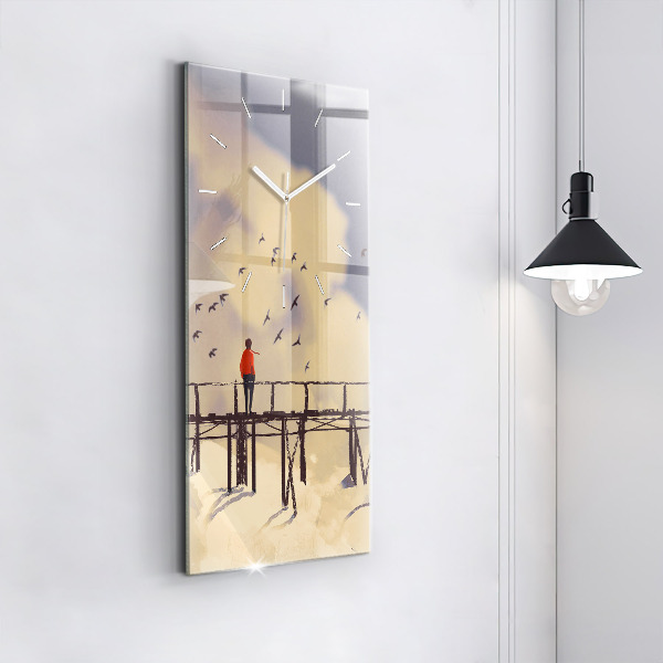 Modern vertical wall clock Man on the old bridge
