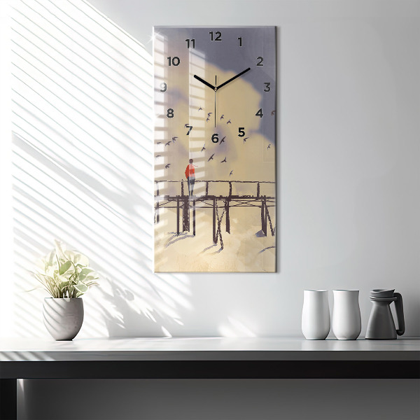 Modern vertical wall clock Man on the old bridge
