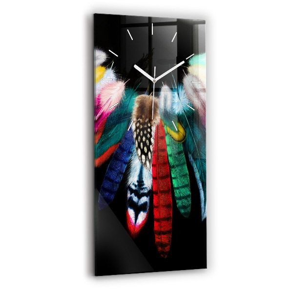Modern vertical wall clock Colorful bird feathers