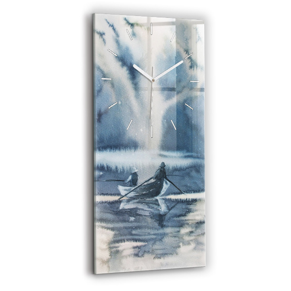 Modern vertical wall clock Fisherman on the lake