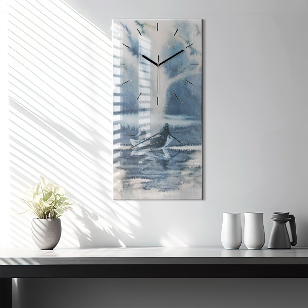 Modern vertical wall clock Fisherman on the lake