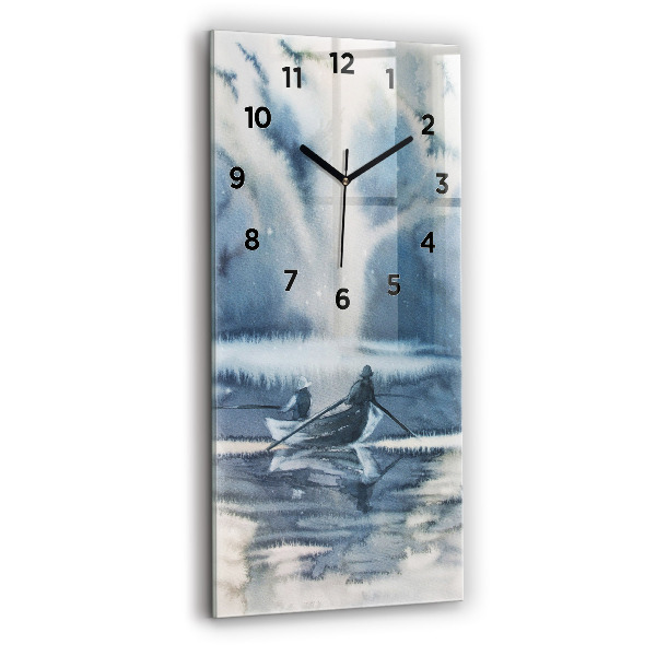 Modern vertical wall clock Fisherman on the lake