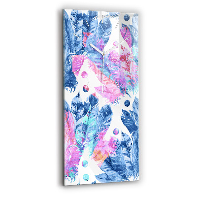 Modern vertical wall clock Colorful feathers