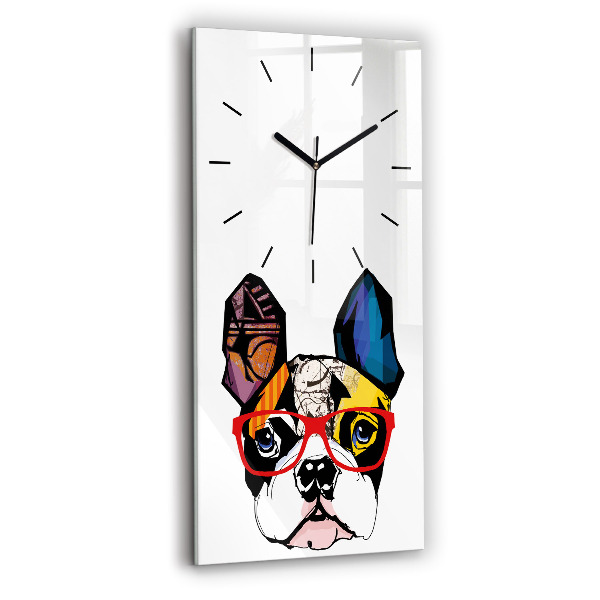 Modern vertical wall clock French bulldog with glasses