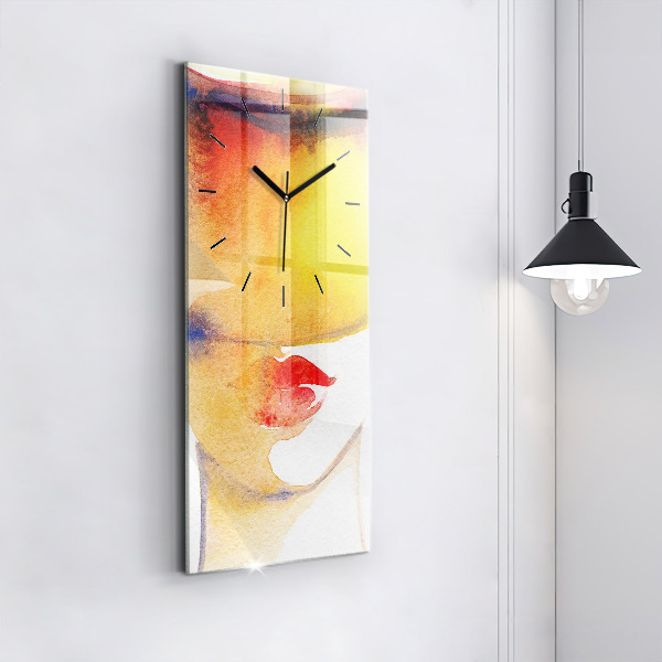 Modern vertical wall clock Woman in a hat