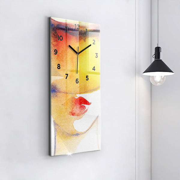 Modern vertical wall clock Woman in a hat