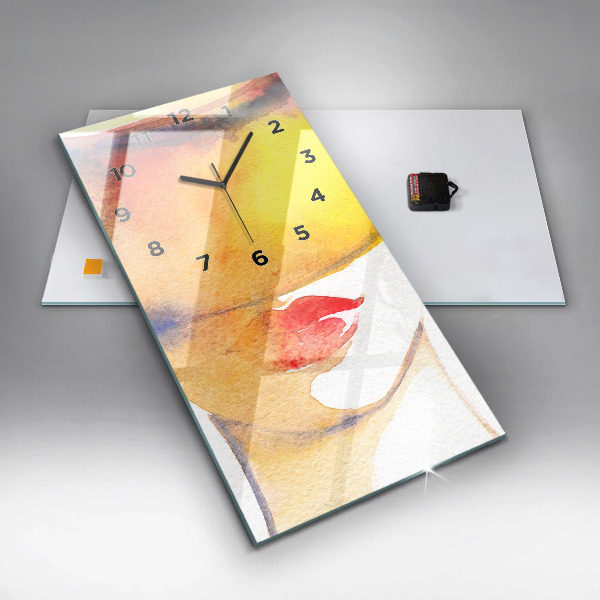 Modern vertical wall clock Woman in a hat