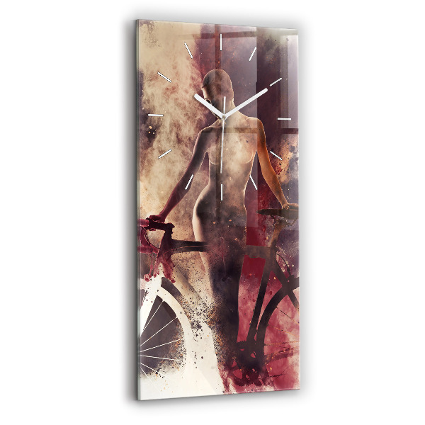 Modern vertical wall clock Woman and bike