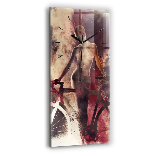 Modern vertical wall clock Woman and bike